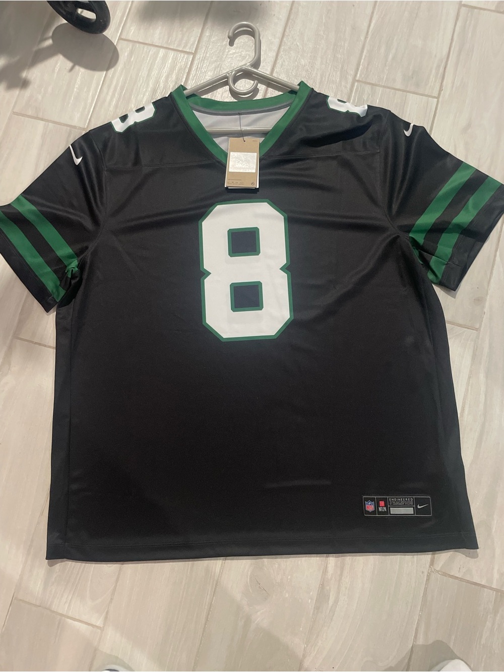 Nike Men's Black Jersey with Green Trim & White Number 8